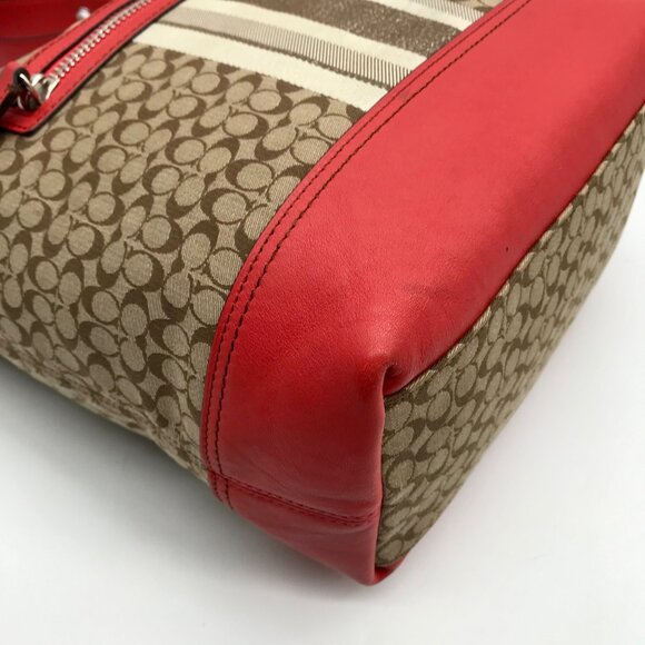 Coach Red / Tan Canvas And Leather Signature Legacy Stripe Duffle Bag  19918 - Picture 6 of 11